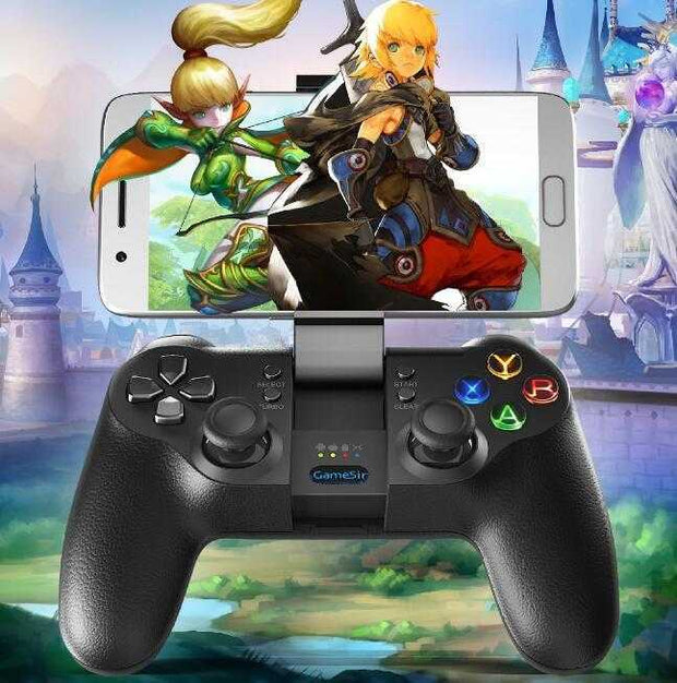 Smartphone Gamepad - Rechargeable | Android/iOS Bluetooth controller with phone mount, dual analog sticks, and action buttons for mobile gaming.