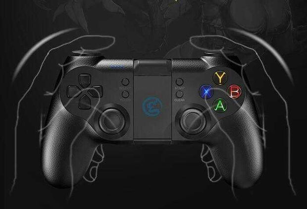 Rechargeable Smartphone Gamepad T1 with Bluetooth for Android/iOS, featuring dual analog sticks, vibration feedback, and ergonomic grip design.