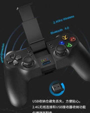 Rechargeable Smartphone Gamepad T1 with Bluetooth 4.0 and 2.4GHz wireless connectivity. Compatible with Android, iOS, PC, and PS3 devices.