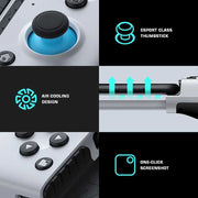 USB Gamepad for Android with Type-C connection featuring esports-class thumbstick, air cooling design, and one-click screenshot button.