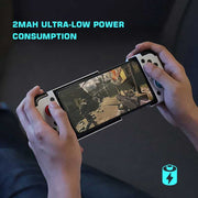 USB Gamepad for Android with Type-C connection shown in use, featuring bilateral stretch design and ultra-low 2mAh power consumption.