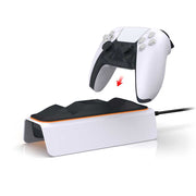 Ps5 Gamepad Dual Charger Ps5 Wireless Gamepad Charger with sleek white and black design, showing controller placement for fast charging.