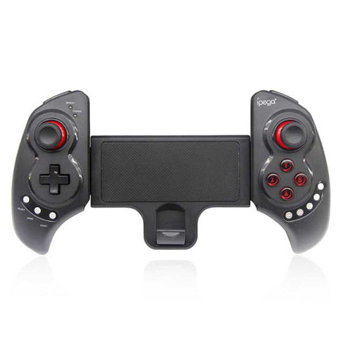Versatile Bluetooth Gamepad for PC, Mobile & TV with USB interface, vibration feedback, and adjustable phone bracket for immersive gaming.