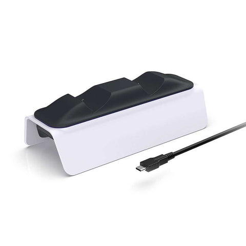 Ps5 Gamepad Dual Charger with sleek white and black ABS design and USB-C cable for fast wireless controller charging. Ideal for PS5 gamers.