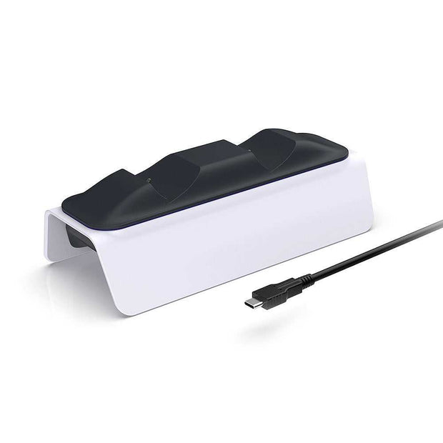 Ps5 Gamepad Dual Charger with sleek white and black ABS design and USB-C cable for fast wireless controller charging. Ideal for PS5 gamers.