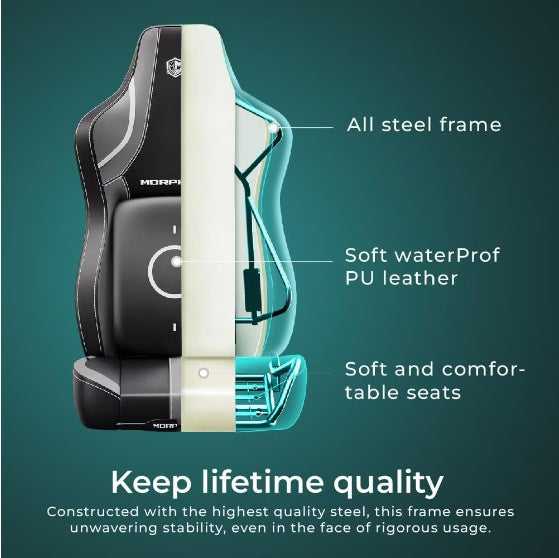C-L44R Gaming Chair with all-steel frame, soft waterproof PU leather, and ergonomic lumbar support for premium comfort in gaming or office setups.