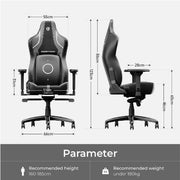 C-L44R Gaming Chair with PU leather, adjustable armrests, and dynamic lumbar support. Ideal for users 160–185cm tall and under 180kg weight.