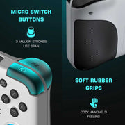 USB Gamepad for Android with Type-C connection featuring micro switch buttons with 3 million stroke lifespan and soft rubber grips for comfort.