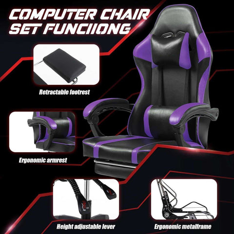 Gaming Chair - Ergonomic Chair with adjustable lumbar support, retractable footrest, ergonomic armrest, and high adjustable lever.