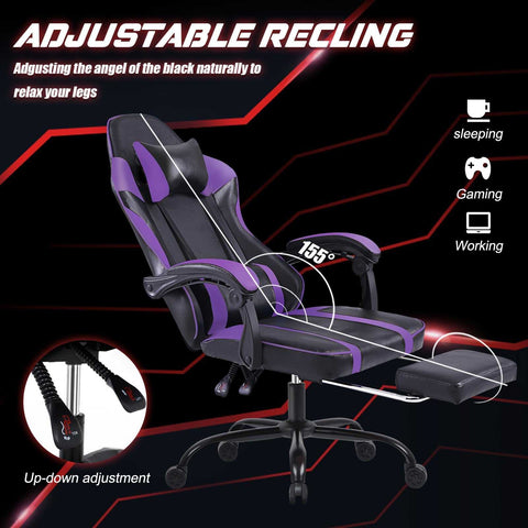 Gaming Chair - Ergonomic Chair with adjustable lumbar support, reclining backrest, and footrest for sleeping, gaming, and working comfort.