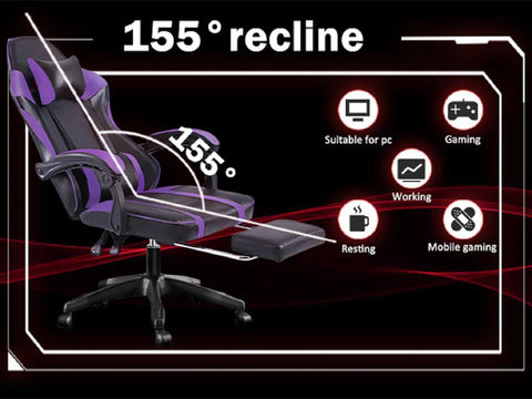 Gaming Chair - Ergonomic Chair with 155° recline and adjustable lumbar support, ideal for PC gaming, working, and mobile gaming comfort.